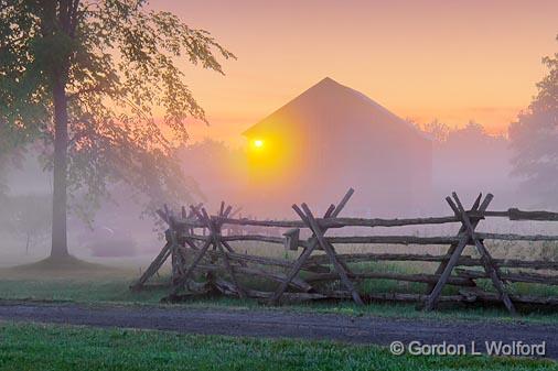 Red Barn In Misty Dawn_11823-7.jpg - Photographed near Smiths Falls, Ontario, Canada.